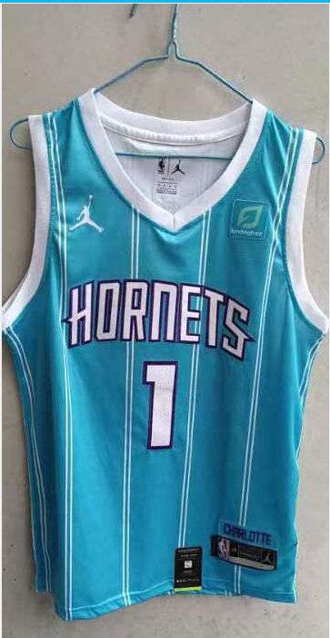 Men Charlotte Hornets 1 Ball Light blue 2022 Game NBA Jersey